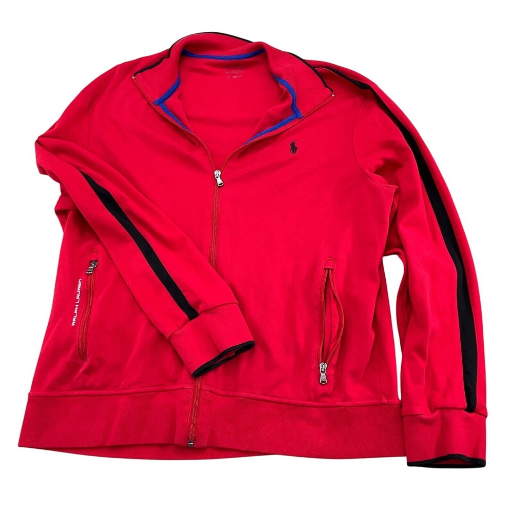 POLO Ralph Lauren Jacket Men Red Pony Zip Stitch Stripe Athletic Leisure VTG